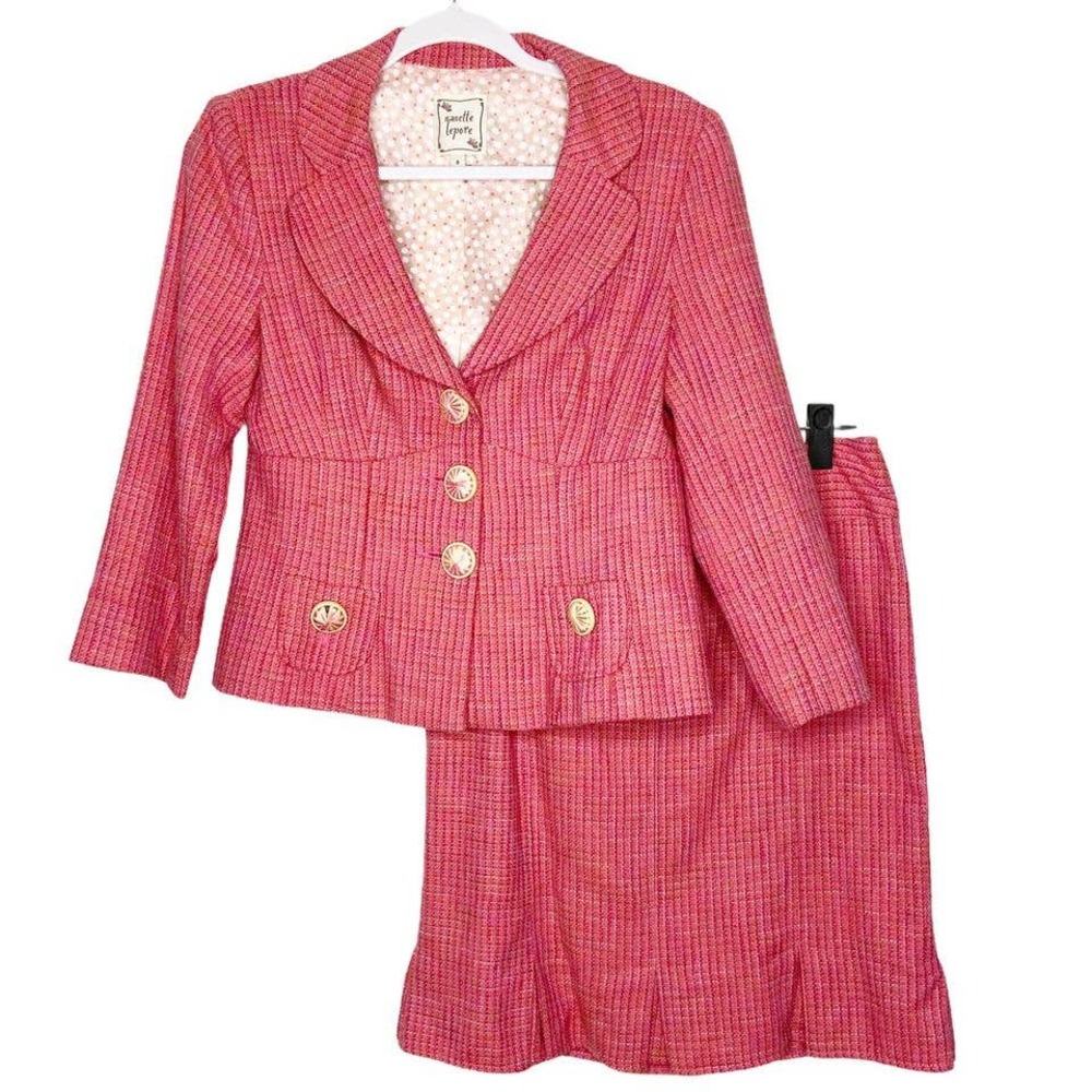 Pink Tweed Women's Skirt Suit Jacket & Skirt Set